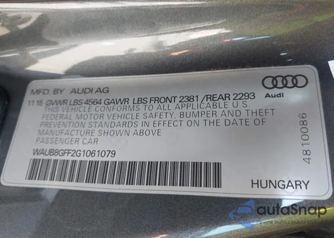 2016 Audi A3 2.0T Premium from USA, damaged, VIN WAUB8GFF2G1061079